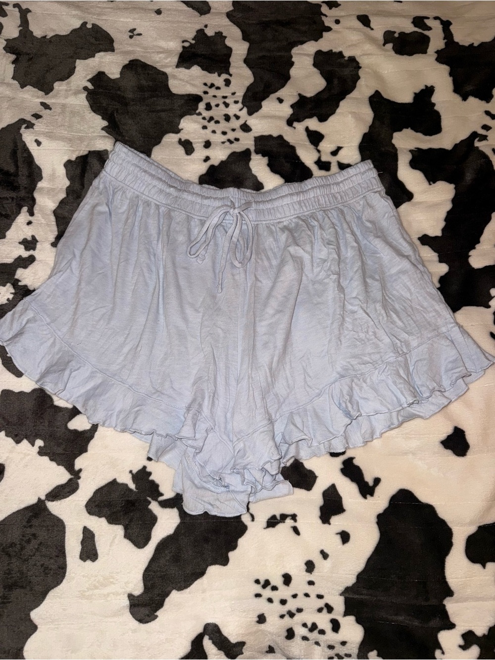 aerie Light Blue Ruffle Hem Pajama Shorts